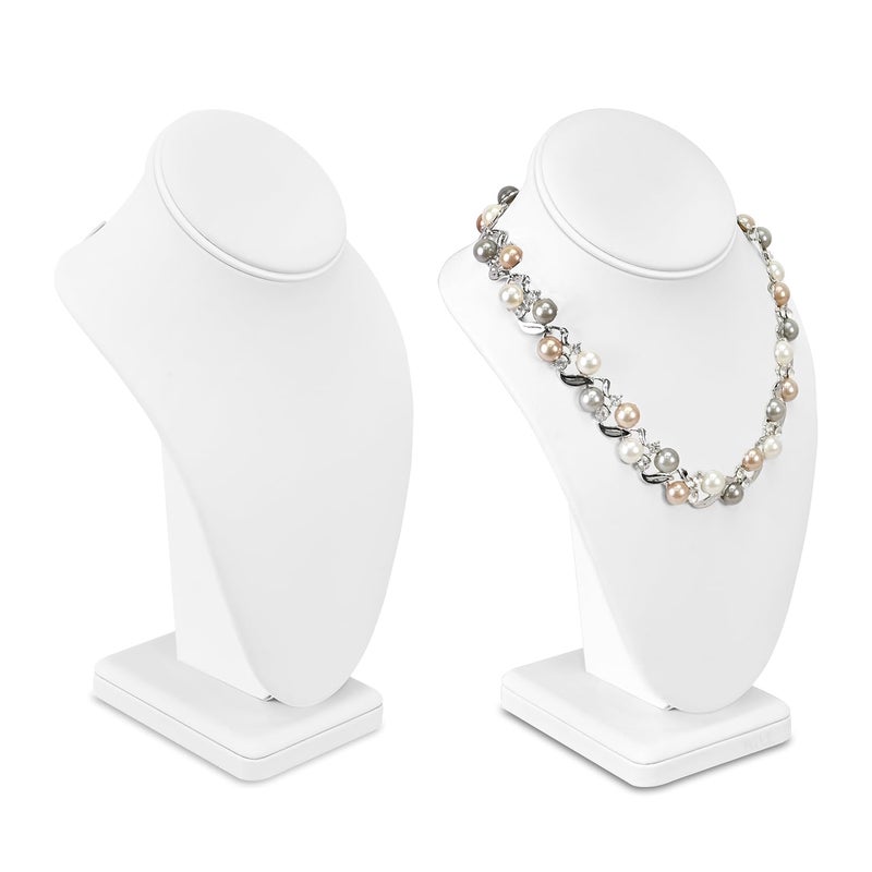 MOOCA 2 Pcs Deluxe Medium Necklace Chain Jewelry Display Holder, Jewelry Stand, Necklaces Display Mannequin Bust Stand, White Faux Leather - Image 1